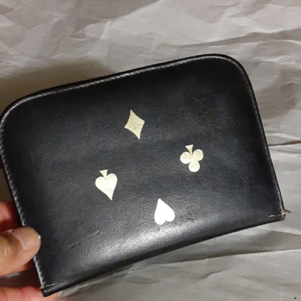Black Wallet with Card Suit Symbols